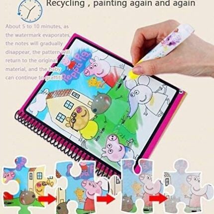 Magic Water book Reusable drawing book, once you colour, the pictures are very vivid & colourful. As soon as they dry the coloured area disappears and the pages can be coloured again. Fill the pen with water & enjoy colouring.