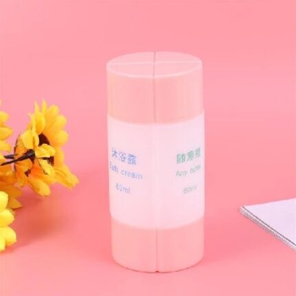 240 ml - 4 in 1 travel bottle Made of -PP. Dimensions-6×6×12 cm No need to be heavy during the trip.4 in 1 refillable travel bottle, leakproof, fits all lotion, cream, and liquids.